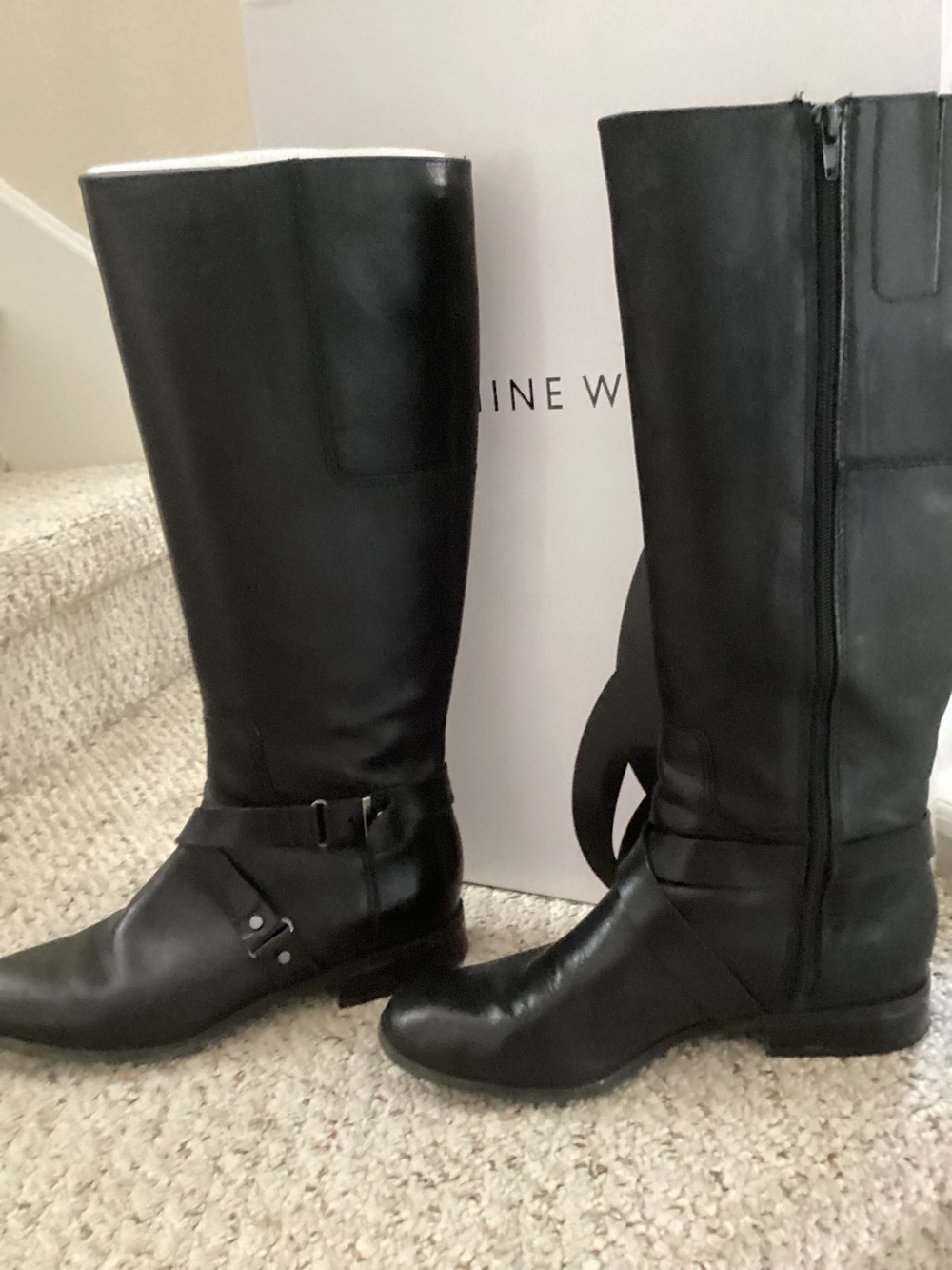 Nine West Black Knee-High Leather Riding Boots